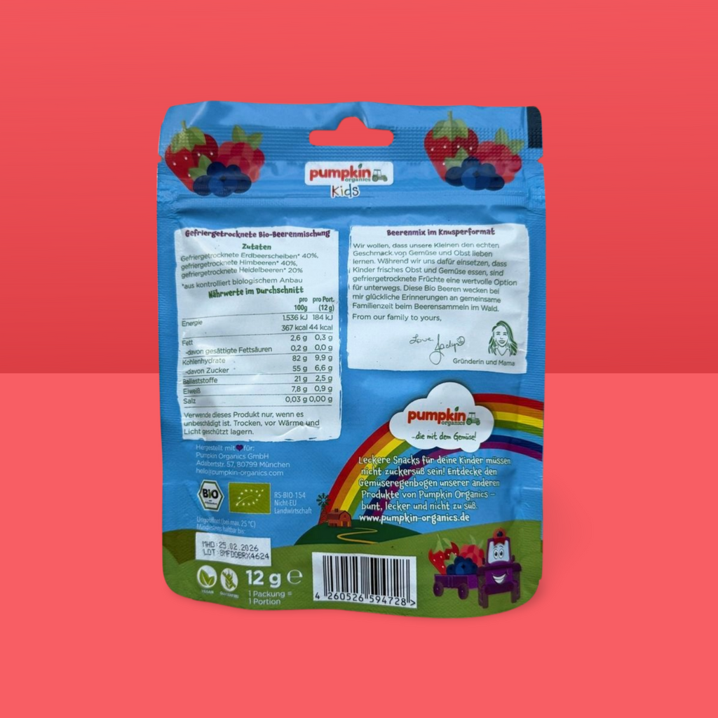 Pumpkin Organics bärmixfruktchips, från 3 år