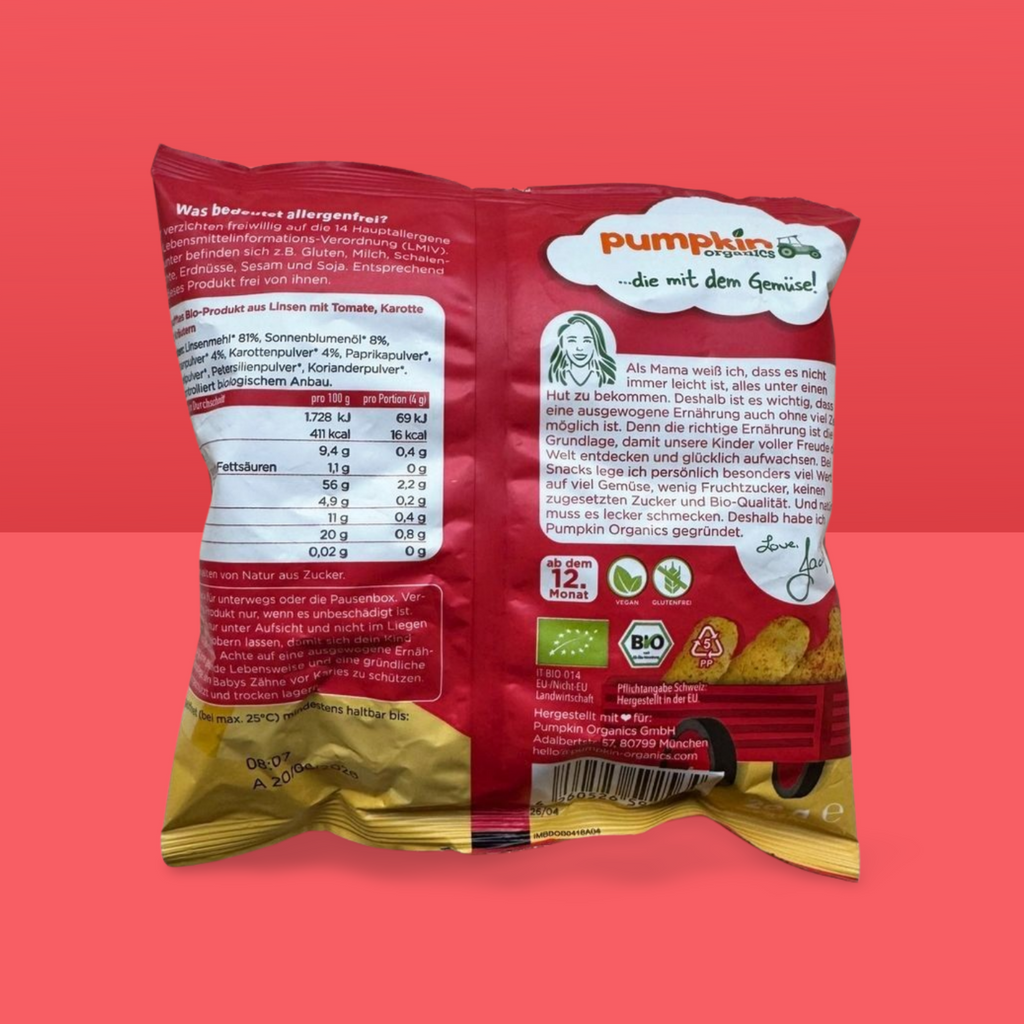 Organic Pumpkins linspuffar med tomat, morot och örter, från 12 månader